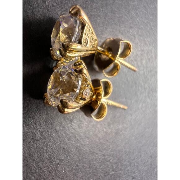 CZ stud earrings in gold over sterling silver - Picture 10 of 11